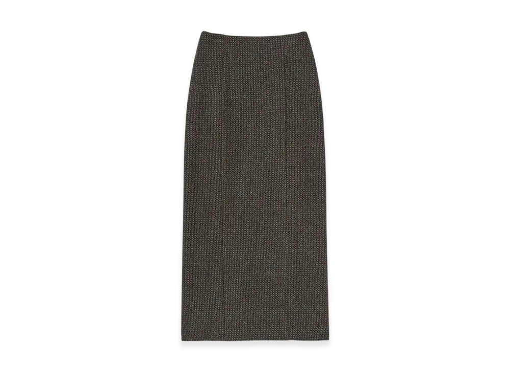 AURALEE Women's Alpaca Wool Silk Tweed Pencil Skirt "Gray Brown Hairline"