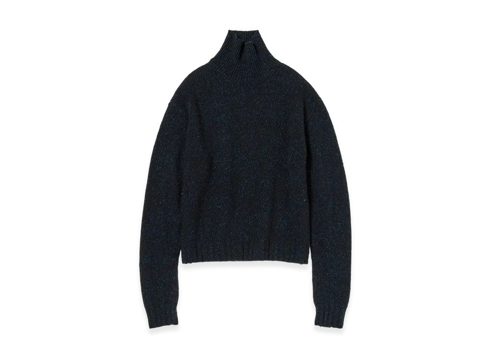 AURALEE Women's Cashmere Melange Knit Turtle "Top Navy Black"