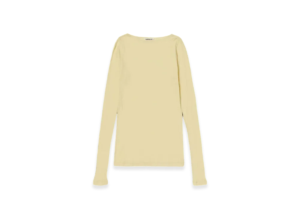 AURALEE High Gauge Sheer Rib Boat Neck L/S T-Shirt "Yellow"