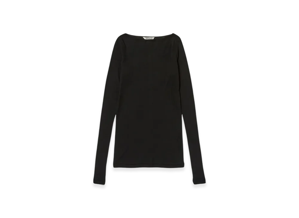 AURALEE High Gauge Sheer Rib Boat Neck L/S T-Shirt "Black"