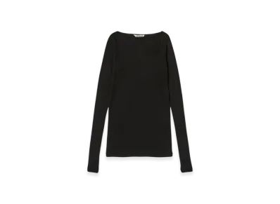 AURALEE High Gauge Sheer Rib Boat Neck L/S T-Shirt "Black"