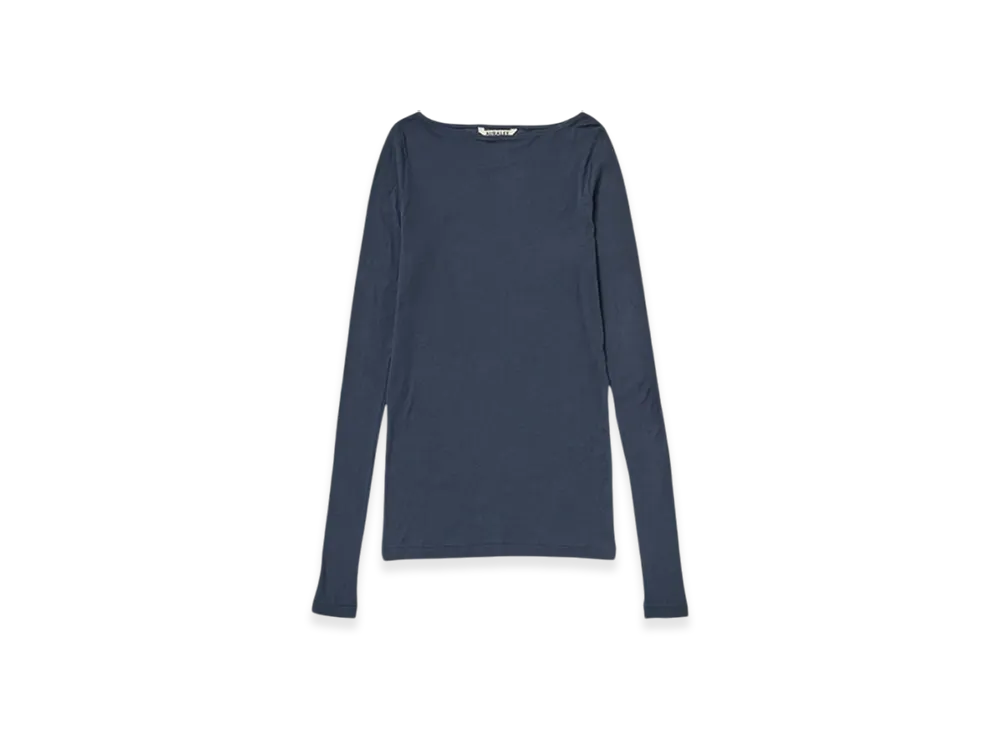 AURALEE High Gauge Sheer Rib Boat Neck L/S T-Shirt "Navy"
