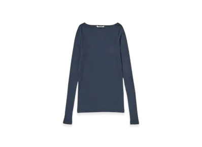 AURALEE High Gauge Sheer Rib Boat Neck L/S T-Shirt "Navy"