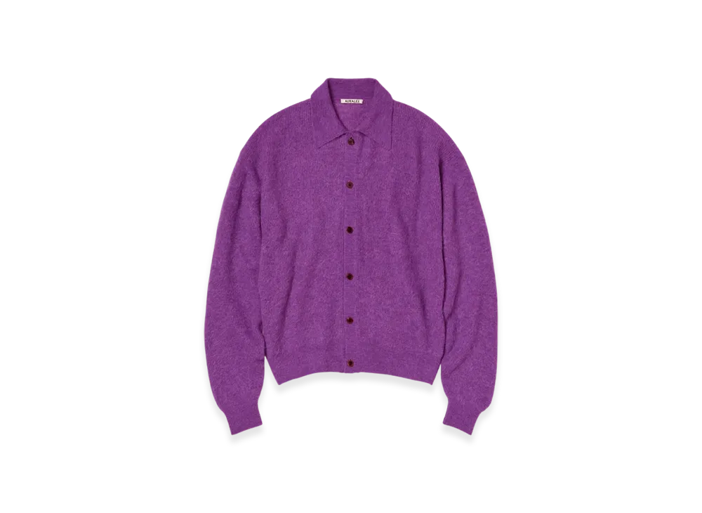 AURALEE BABY SURIALPACA SHEER KNIT パープル3 AURALEE＞ BABY SURI ALPACA SHEER KNIT SHIRT CARDIGAN/シアー