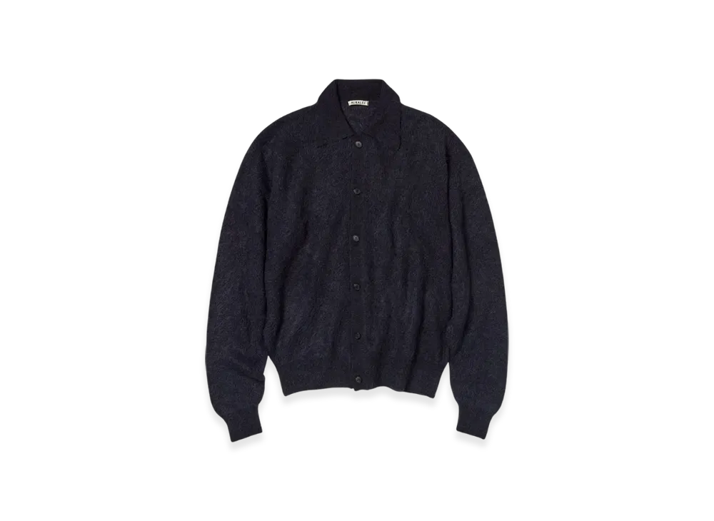 AURALEE Baby Suri Alpaca Sheer Knit Shirt Cardigan "Navy"