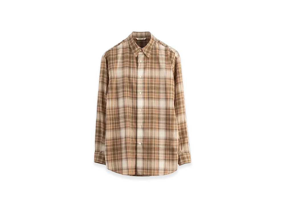 AURALEE Wool Recycled Polyester Cloth Shirt "Beige Check"