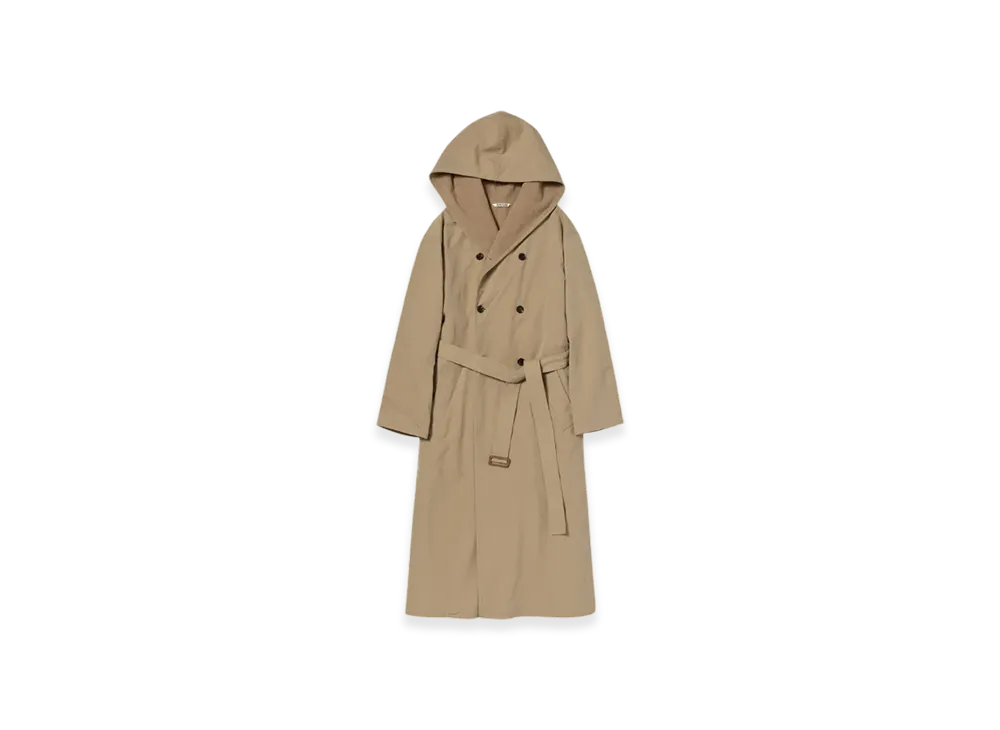 AURALEE Fine Hard Twist Gabardine Hooded Double Coat "Beige Chambray"