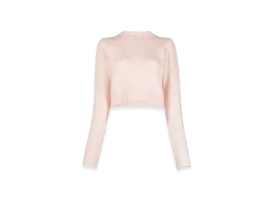 AURALEE Wool Baby Camel Brushed Yarn Knit Short Pullover "Light Pink"