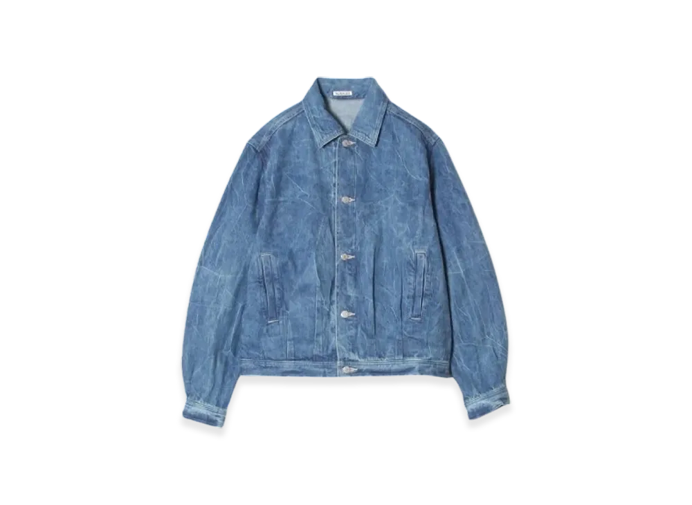 AURALEE Selvedge Faded Light Denim Blouson Lightning Effect "Indigo"