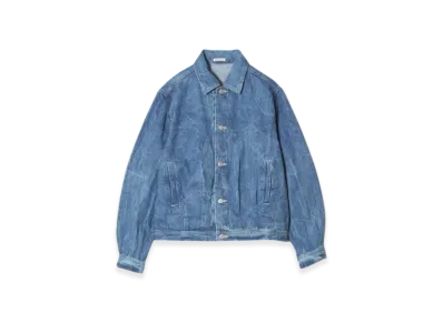 AURALEE Selvedge Faded Light Denim Blouson Lightning Effect "Indigo"