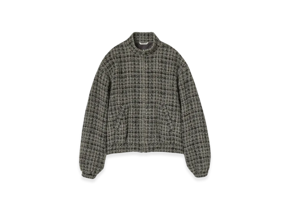 AURALEE Homespun Tweed Zip Blouson "Charcoal Gray Tweed"