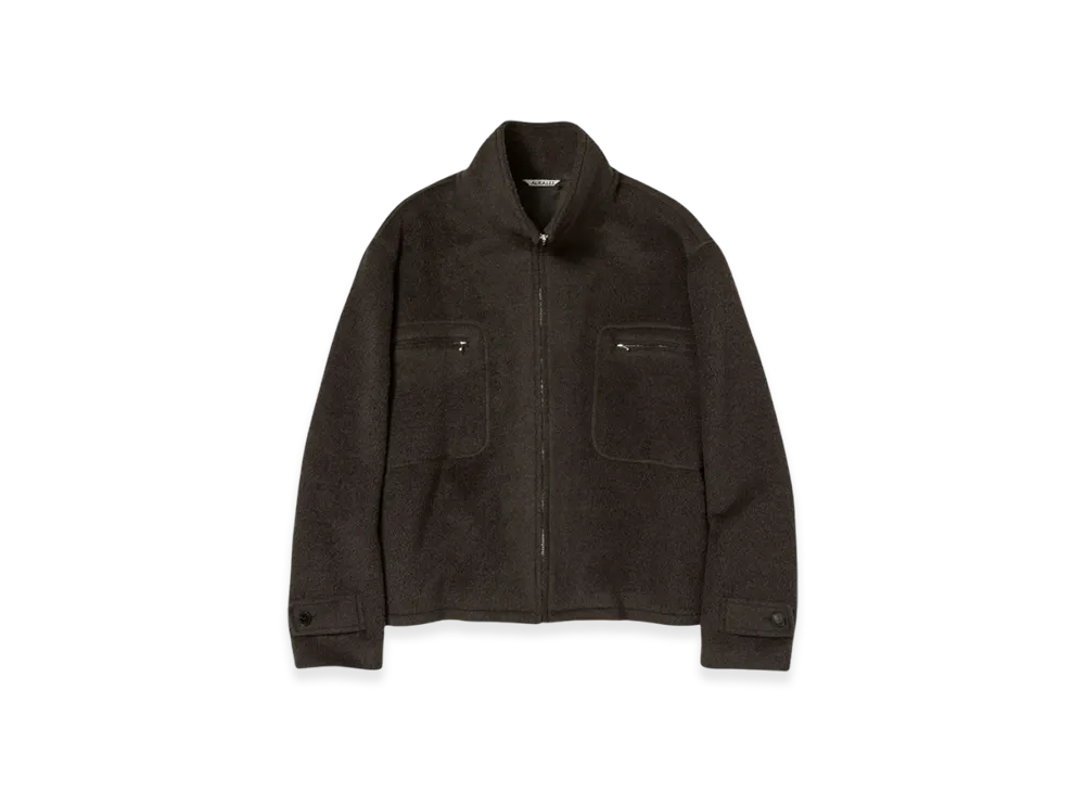 AURALEE Brushed Suri Alpaca Mohair Jacquard Zip Blouson "Dark Brown"
