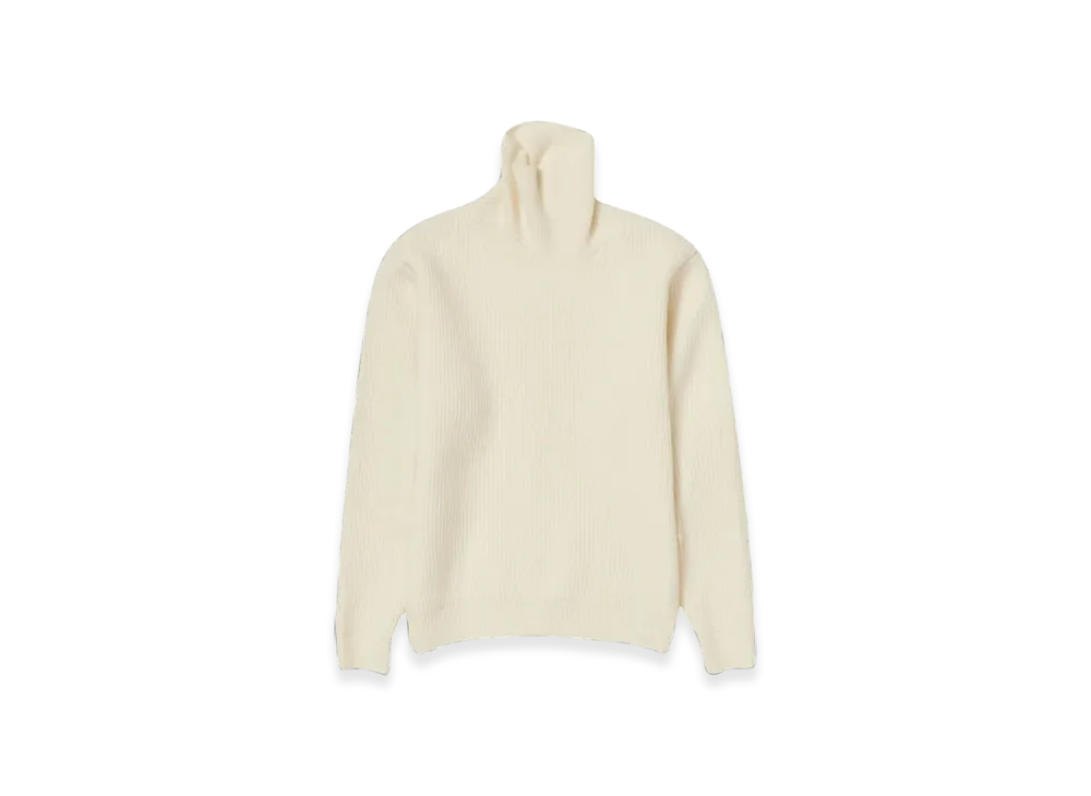 AURALEE Milled French Merino Rib Knit Turtle "Ivory White"
