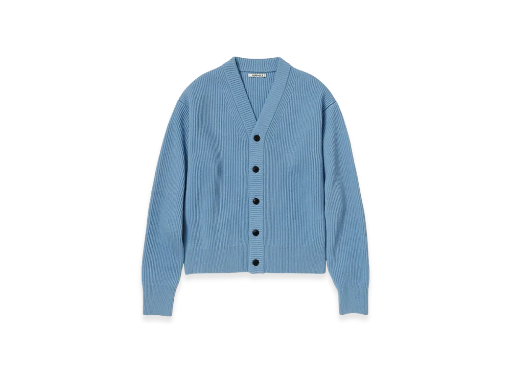 AURALEE French Merino Rib Knit Cardigan "Light Blue"