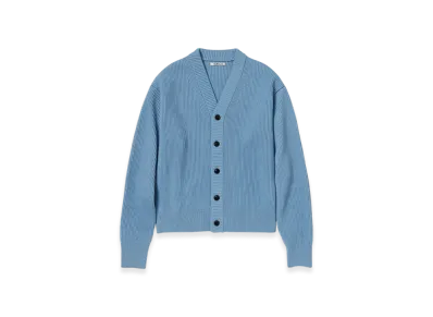 AURALEE French Merino Rib Knit Cardigan "Light Blue"