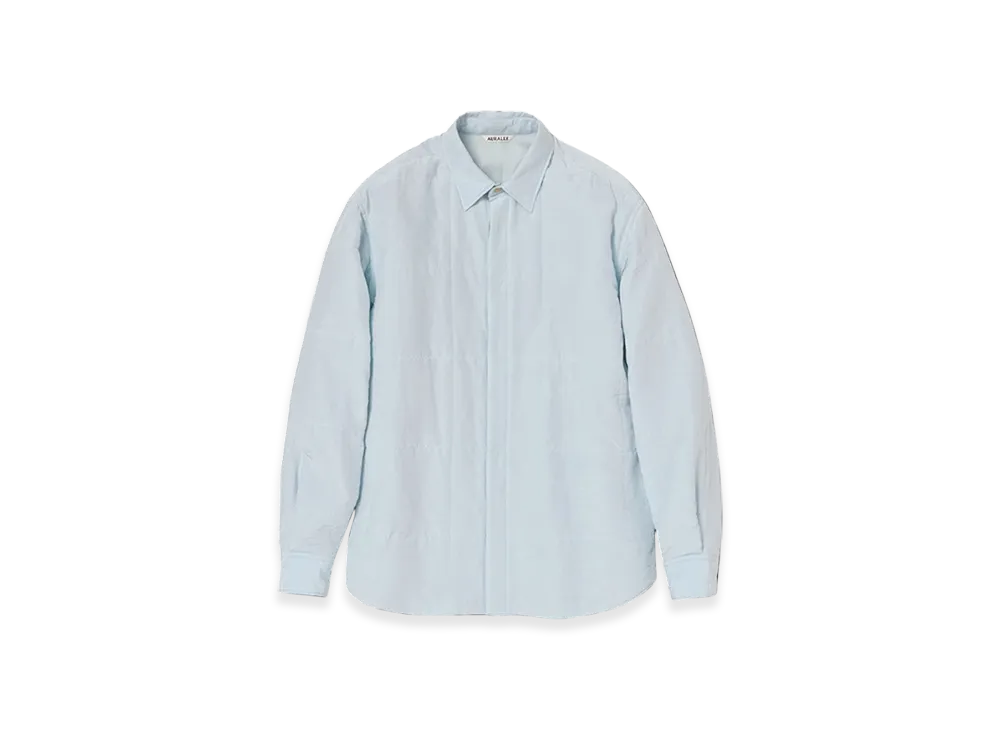 AURALEE Quilted Light Silk Cotton Shirt "Light Blue"