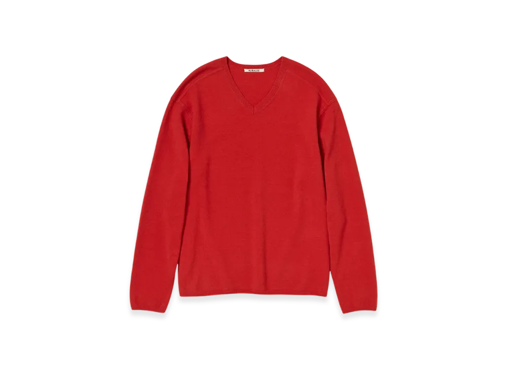 AURALEE Felted Wool Knit VNeck P/O "Red Orange"