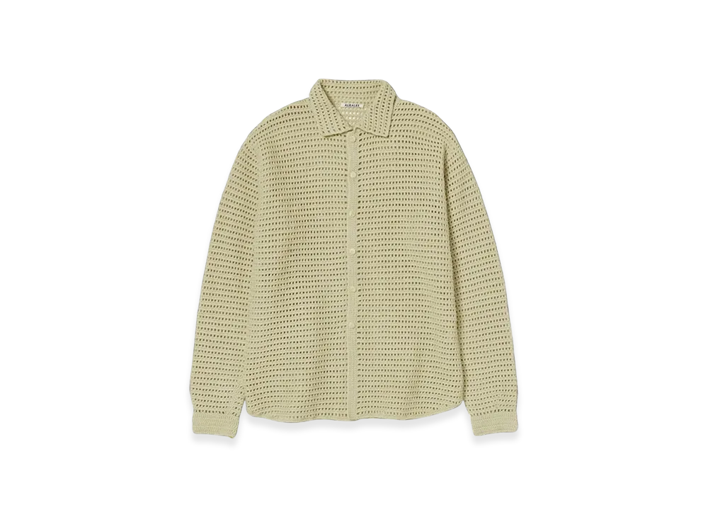 AURALEE Hand Crochet Wool Knit Shirts "Light Khaki"