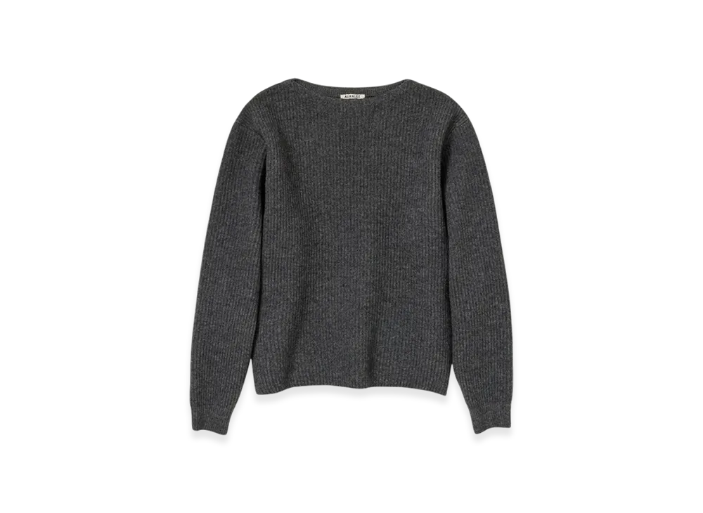 AURALEE Milled French Merino Rib Knit Boat Neck P/O "Charcoal Gray"