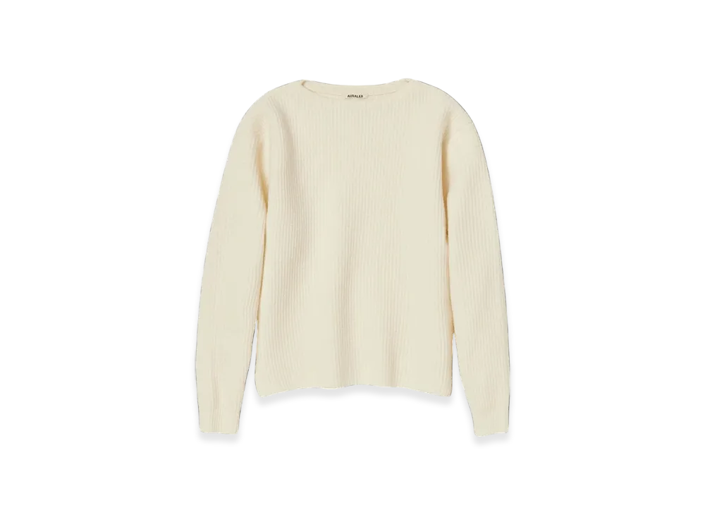 AURALEE Milled French Merino Rib Knit Boat Neck P/O "Ivory White"