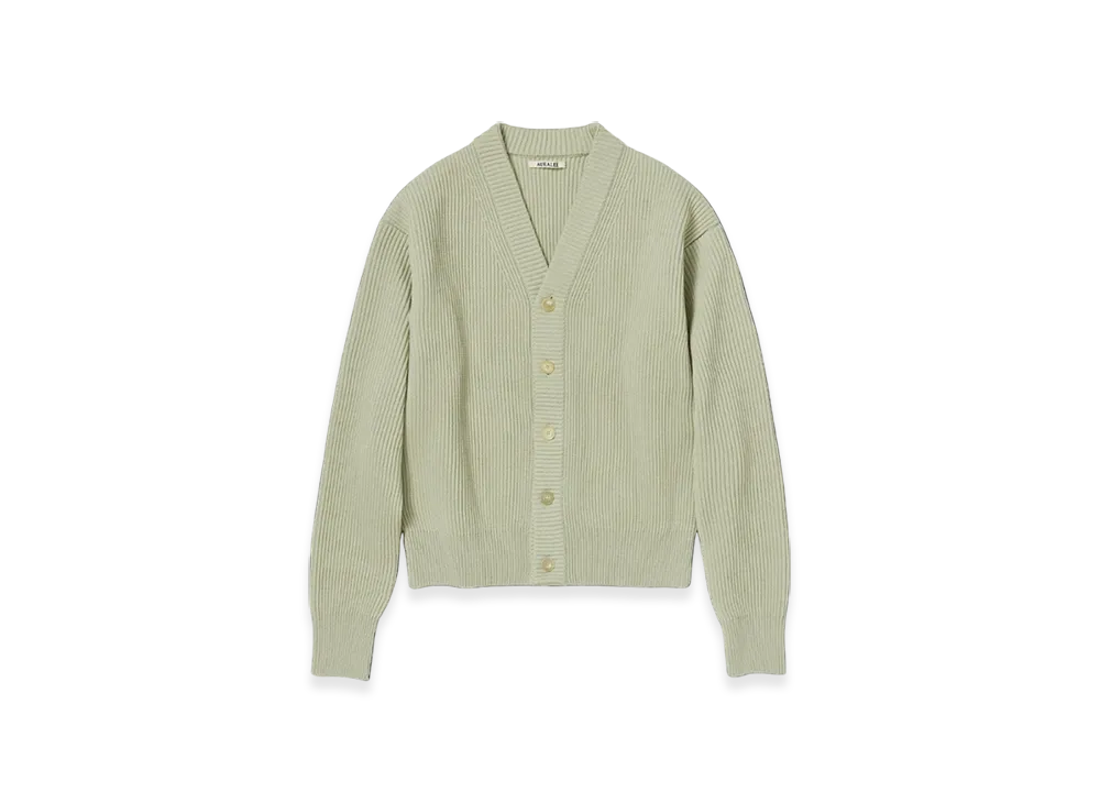 AURALEE French Merino Rib Knit Cardigan "Light Khaki"