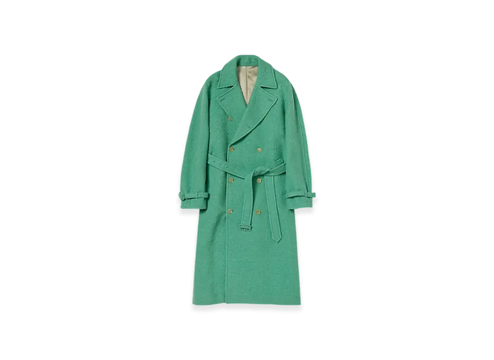 AURALEE Brushed Alpaca Wool Melton Trench Coat "Jade Green"