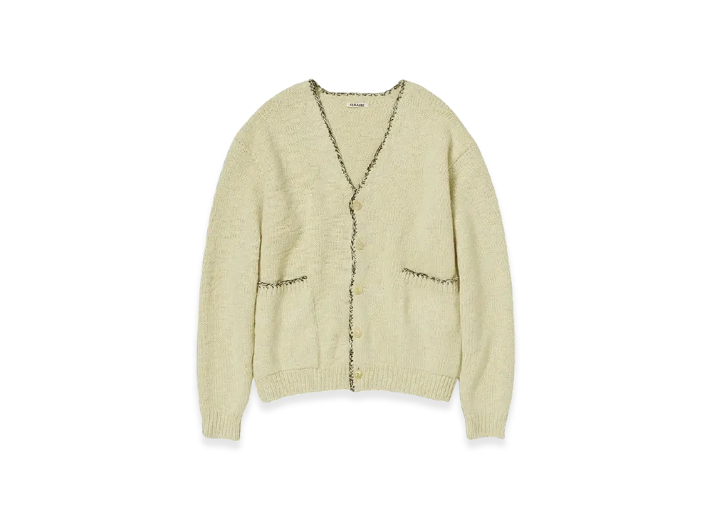 AURALEE Silk Wool Camel Mix Knit Cardigan "Mix Peach"