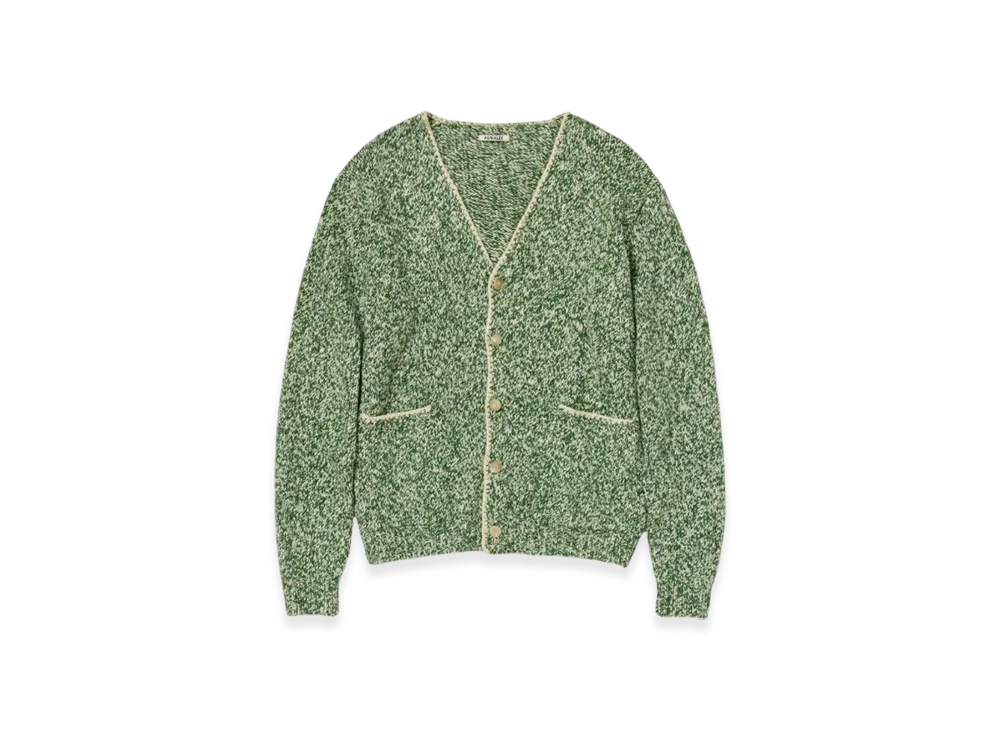 AURALEE Silk Wool Camel Mix Knit Cardigan "Mix Green"