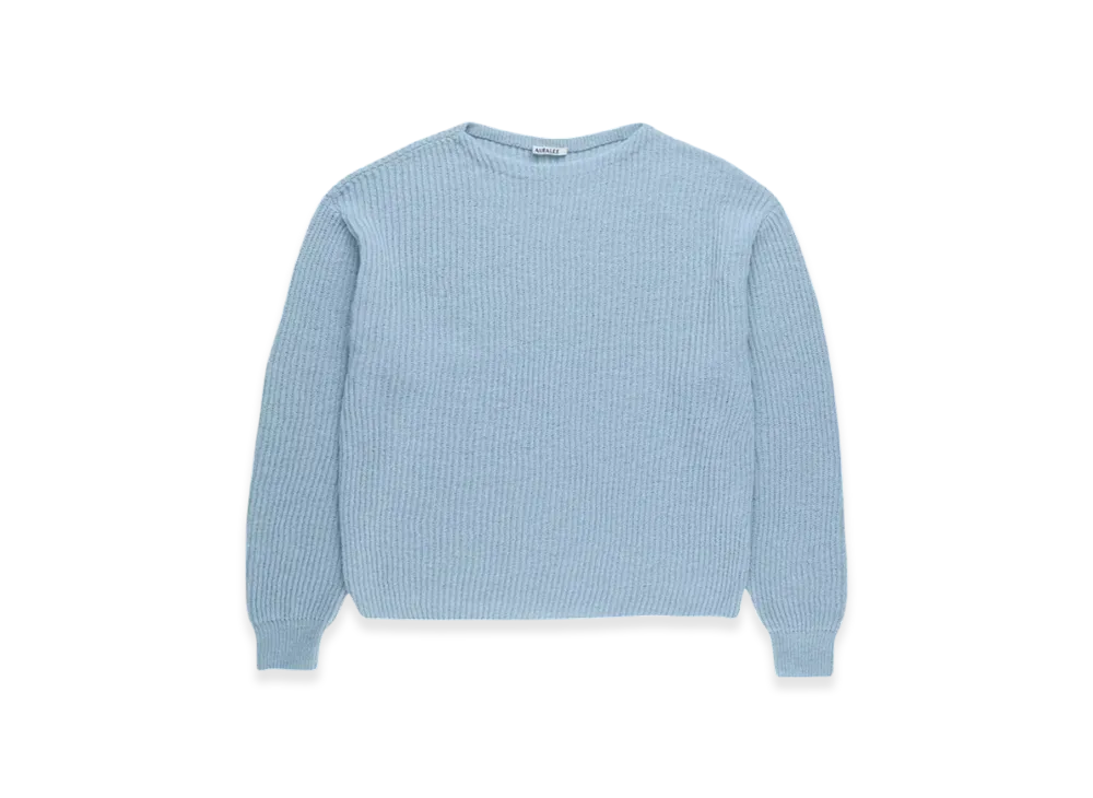 AURALEE Wool Hard Twist Rib Knit Boat Neck P/O "Light Blue"