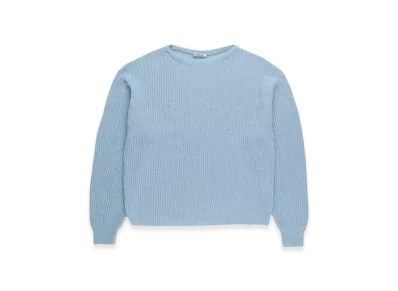 AURALEE Wool Hard Twist Rib Knit Boat Neck P/O "Light Blue"