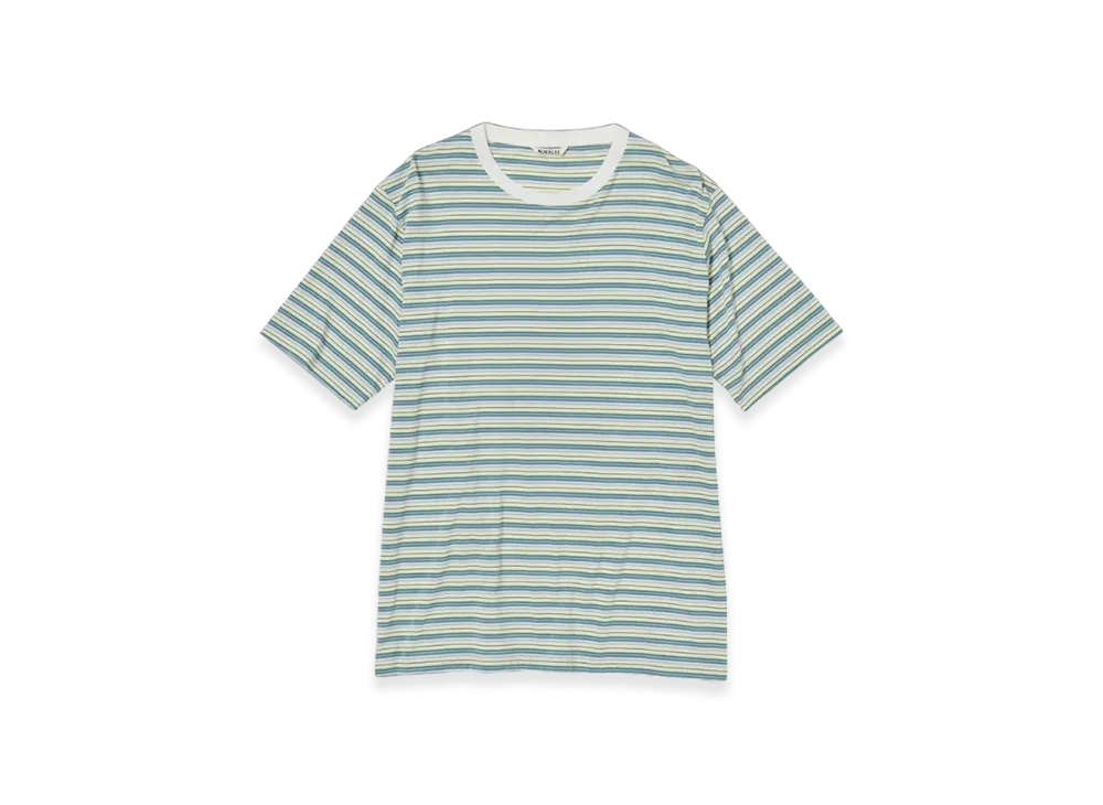 AURALEE Hard Twist Cotton Border T-Shirt "Light Green Border"
