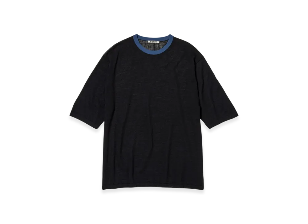 AURALEE Hard Twist High Gauge Wool Silk Knit T-Shirt "Black"