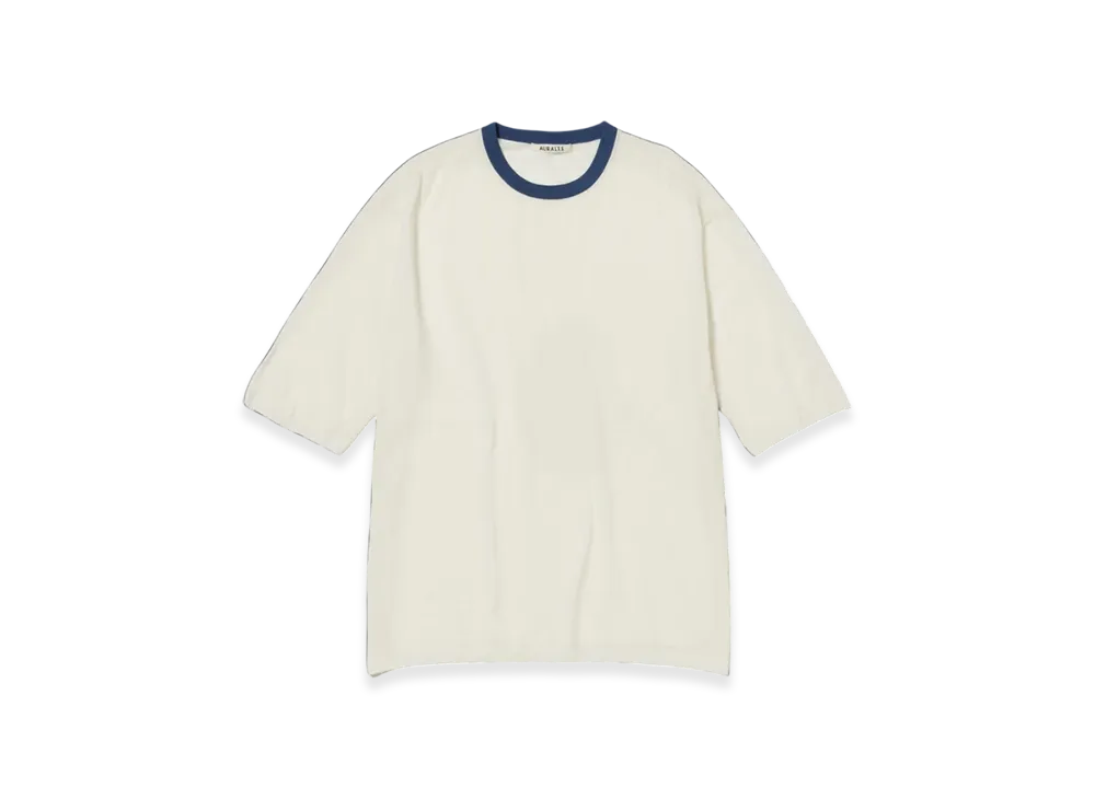 AURALEE Hard Twist High Gauge Wool Silk Knit T-Shirt "Ivory"