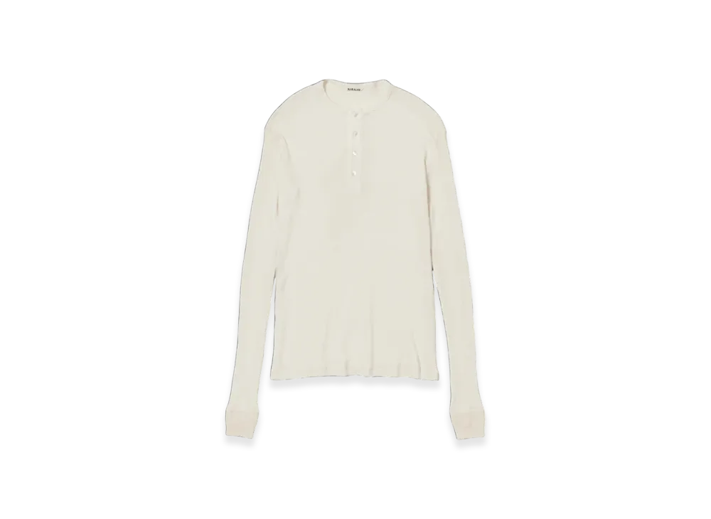 AURALEE Organic Soft Rib Henley Neck L/S T-Shirt "Ivory"