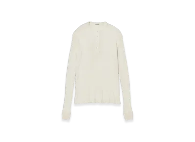 AURALEE Organic Soft Rib Henley Neck L/S T-Shirt "Ivory"