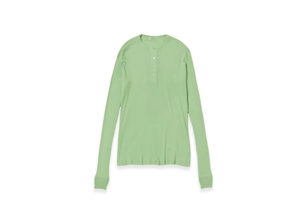 AURALEE Organic Soft Rib Henley Neck L/S T-Shirt "Light Green"