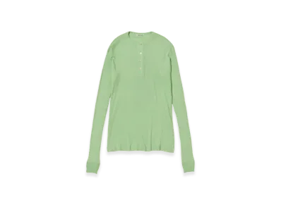 AURALEE Organic Soft Rib Henley Neck L/S T-Shirt "Light Green"