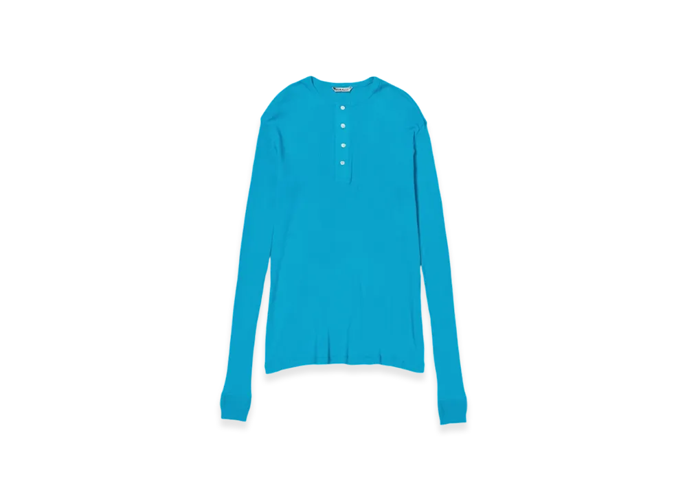 AURALEE Organic Soft Rib Henley Neck L/S T-Shirt "Turquoise Blue"