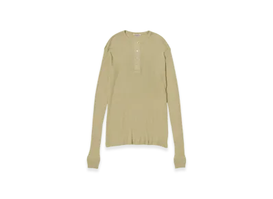AURALEE Organic Soft Rib Henley Neck L/S T-Shirt "Khaki Beige"