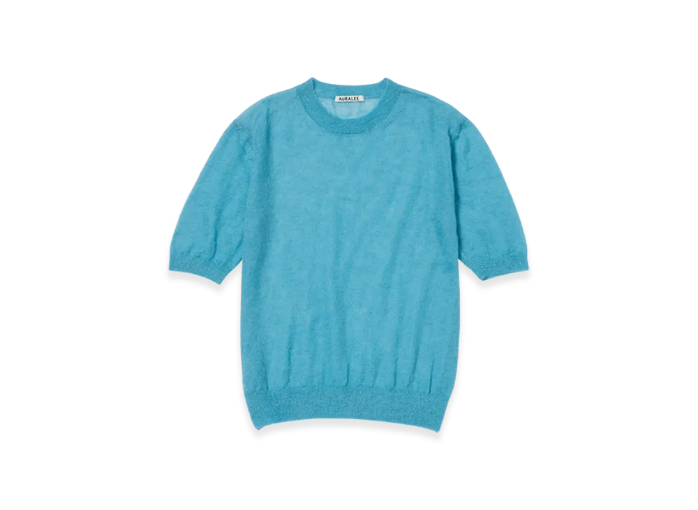 AURALEE Kid Mohair Sheer Knit T-Shirt "Turquoise Blue"