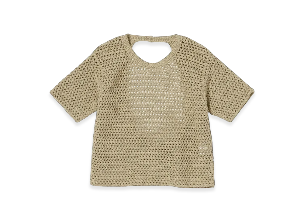 AURALEE Hand Crochet Knit T-Shirt "Khaki Beige"