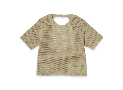 AURALEE Hand Crochet Knit T-Shirt "Khaki Beige"