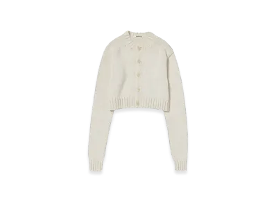 AURALEE Cotton LilyYarn Knit Crewneck Short Cardigan "Ivory"