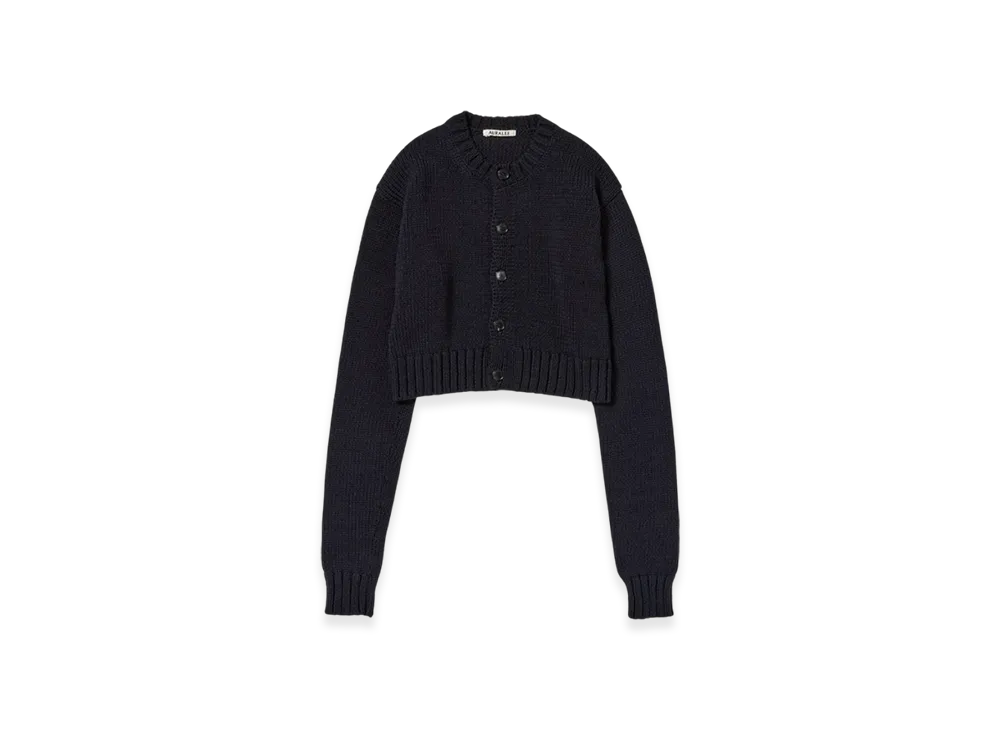 AURALEE Cotton LilyYarn Knit Crewneck Short Cardigan "Dark Navy"