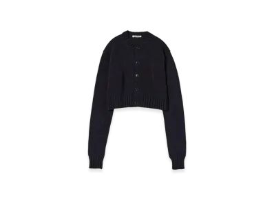 AURALEE Cotton LilyYarn Knit Crewneck Short Cardigan "Dark Navy"