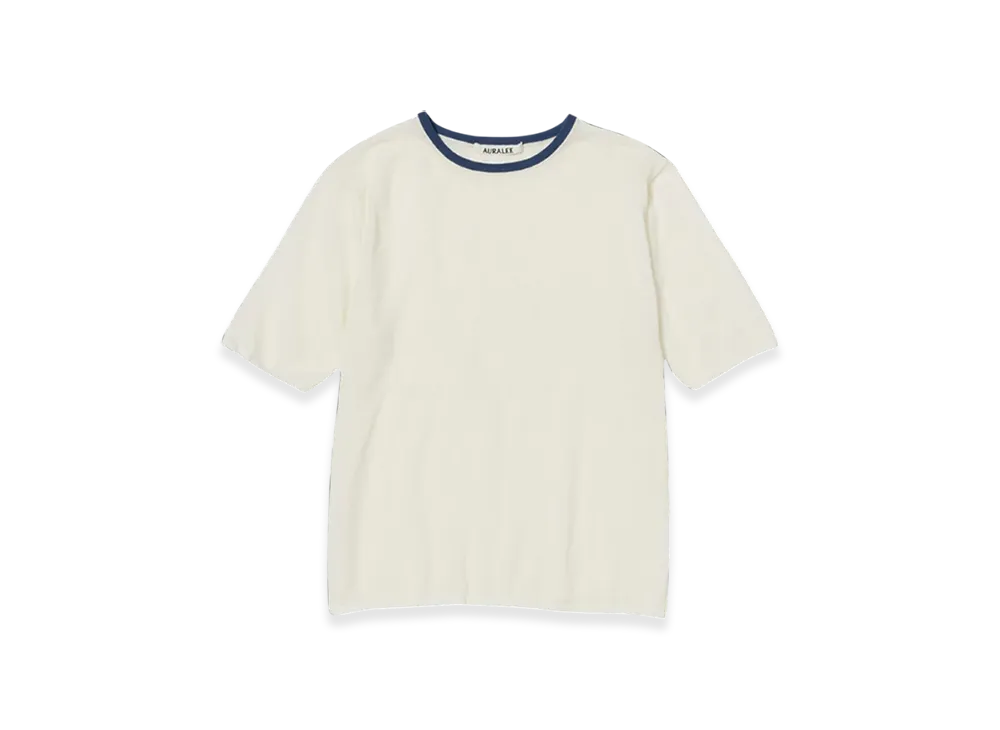 AURALEE Hard Twist High Gauge Wool Silk Knit T-Shirt "Ivory"