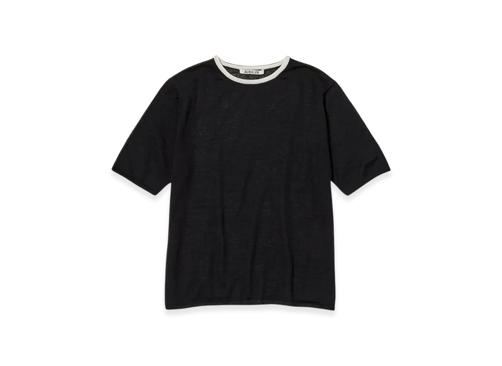 AURALEE Hard Twist High Gauge Wool Silk Knit T-Shirt "Black"