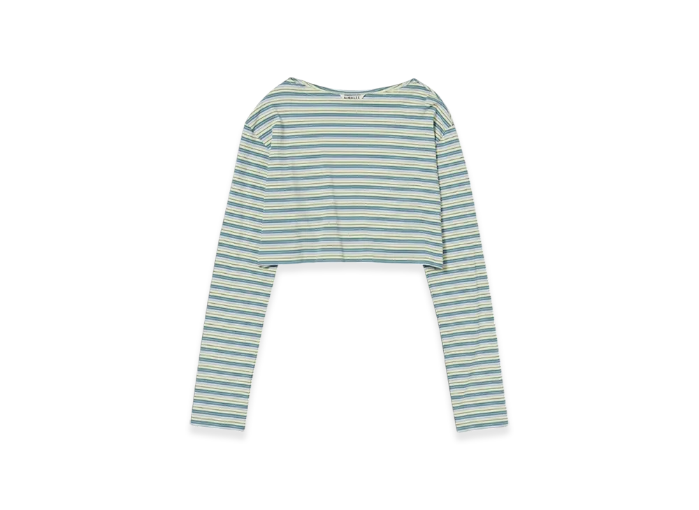 AURALEE Hard Twist Cotton Border Boat Neck L/S T-Shirt "Light Green Border"