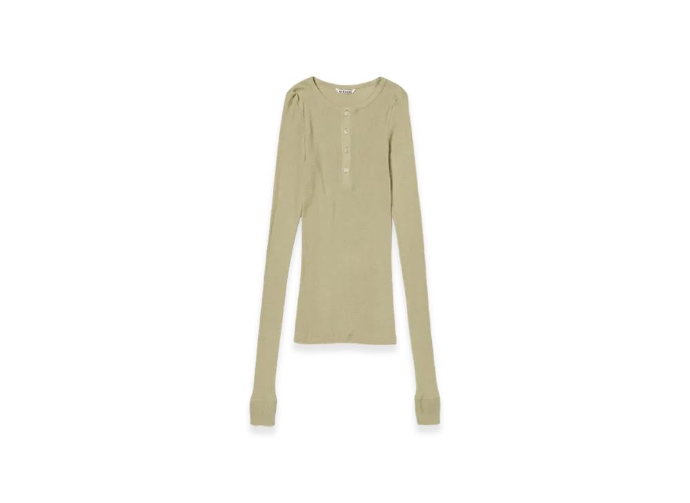 AURALEE Organic Soft Rib Henley Neck L/S T-Shirt "Khaki Beige"