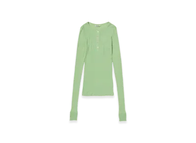 AURALEE Organic Soft Rib Henley Neck L/S T-Shirt "Light Green"